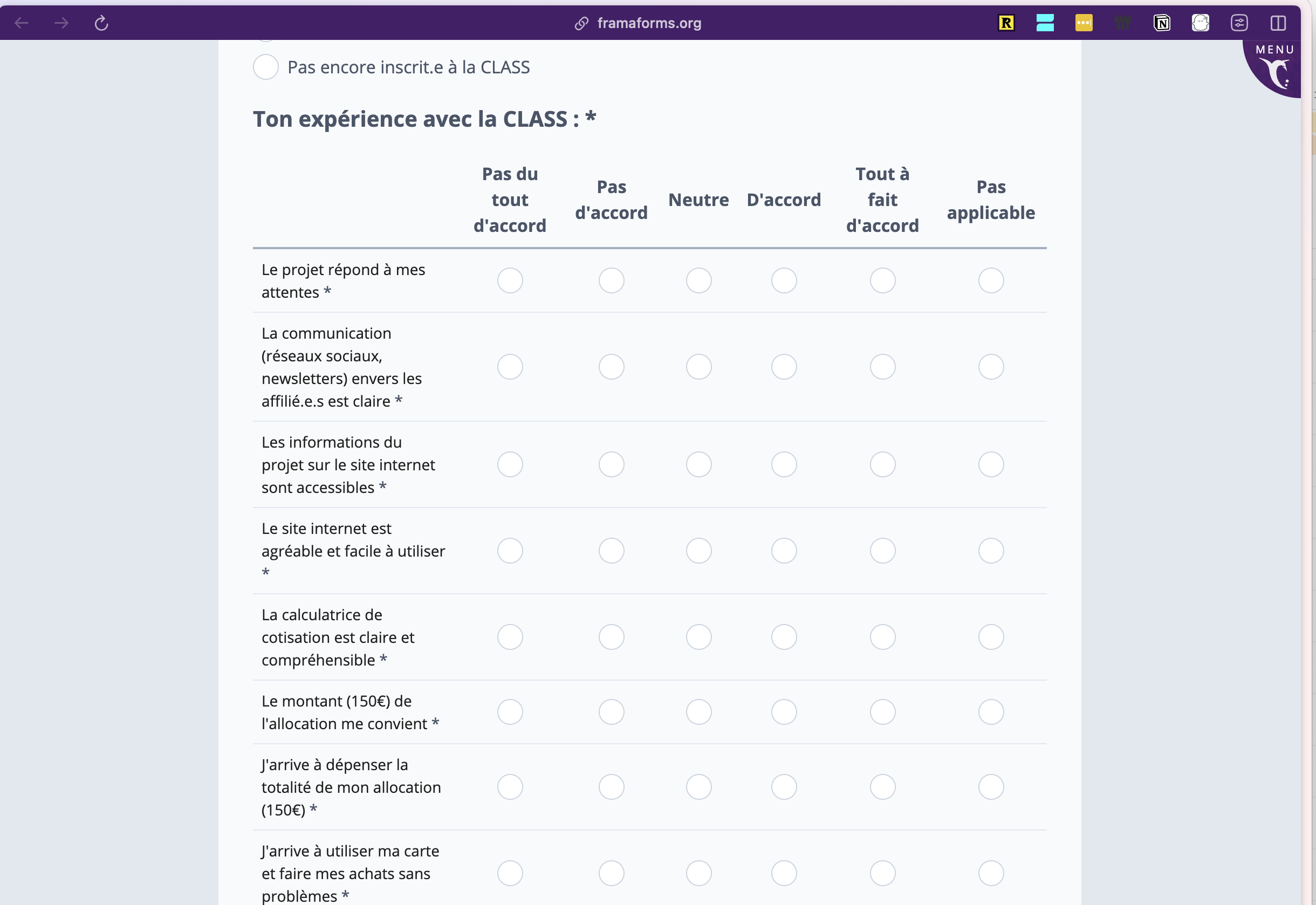 An annoying Likert scale form